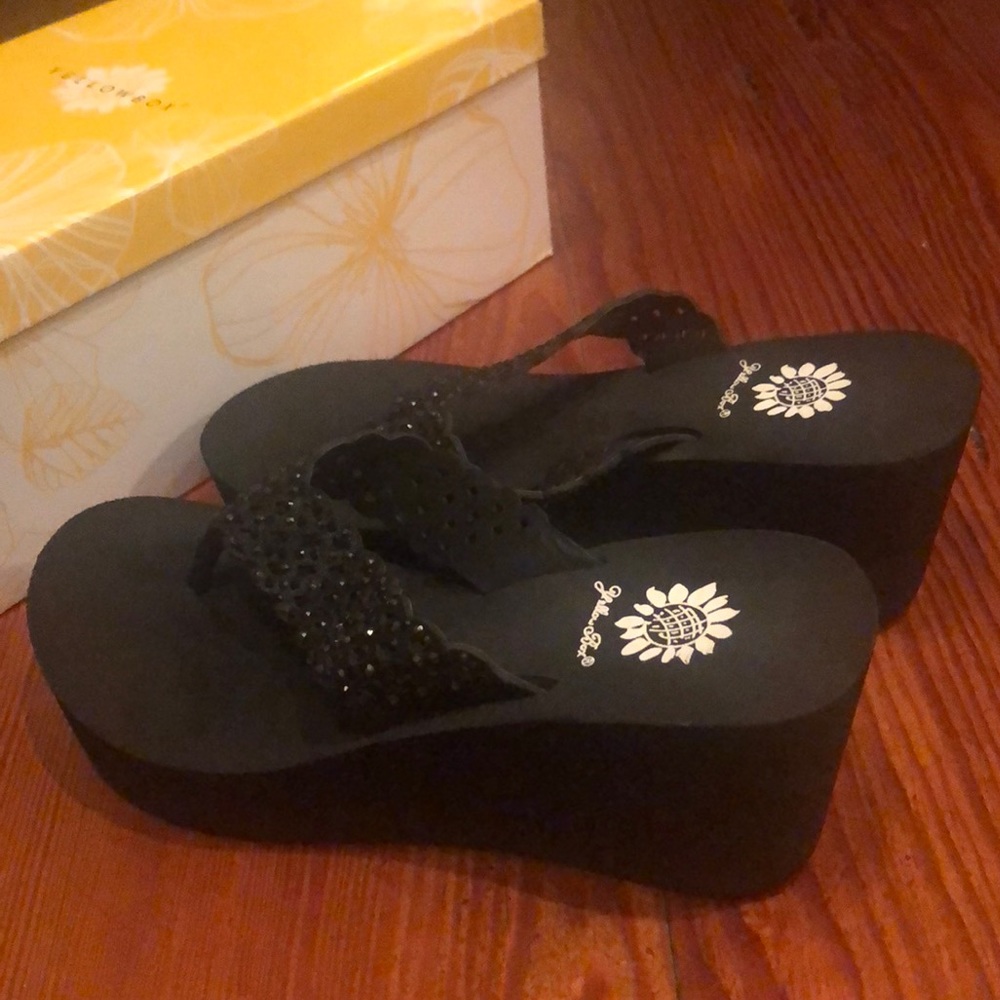 Yellow Box Wedge Flip Flops